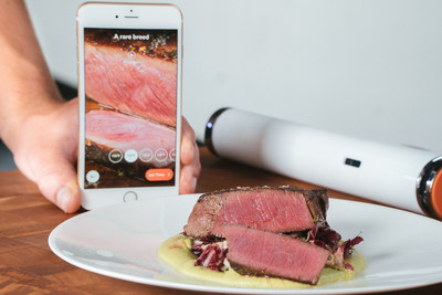 Joule: Sous Vide by ChefSteps with the Joule app and a steak cooked using Joule.