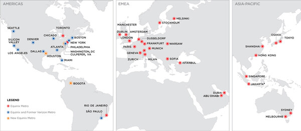 Equinix acquisition of Verizon data centers map