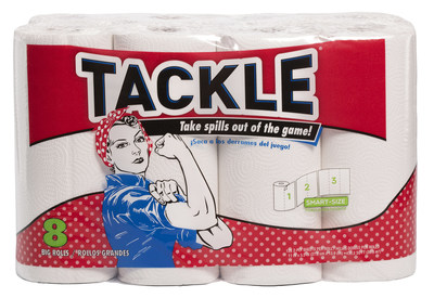 NEW TACKLE® Paper Towels with Rosie the Riveter, appeals to consumers of all ages. Rosie the Riveter is being described as an “inspired” choice to represent the brand as she appeals to the consumers of today with her “Can Do” attitude!