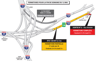 Projet Turcot à Montréal - Entraves majeures sur le réseau autoroutier durant la fin de semaine du 12 mai