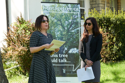Tracey Sansom and Mandy Furtado of TD Bank Group at today's ceremony to recognize Windsor's majestic Jesuit Pear as a Forest Ontario  Heritage Tree. (CNW Group/Forests Ontario)