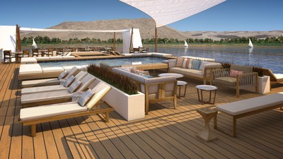 An artist’s rendering of the Pool Deck onboard Viking Ra, a new all-suite ship design for Viking River Cruises. The ship will begin sailing a new cruisetour on Egypt’s Nile River in March 2018. Visit www.vikingrivercruises.com for more information.