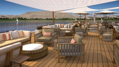 An artist’s rendering of the Sun Deck onboard Viking Ra, a new all-suite ship design for Viking River Cruises. The ship will begin sailing a new cruisetour on Egypt’s Nile River in March 2018. Visit www.vikingrivercruises.com for more information.