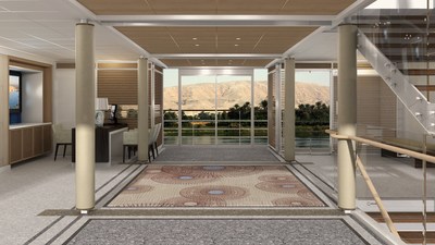 An artist’s rendering of the reception area onboard Viking Ra, a new all-suite ship design for Viking River Cruises. The ship will begin sailing a new cruisetour on Egypt’s Nile River in March 2018. Visit www.vikingrivercruises.com for more information.