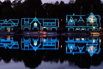 Boathouse Row (PA) Turquoise Takeover Illumination: The Boathouse Row in Philadelphia, PA, illuminates in turquoise to support the American Lung Association's LUNG FORCE initiative.