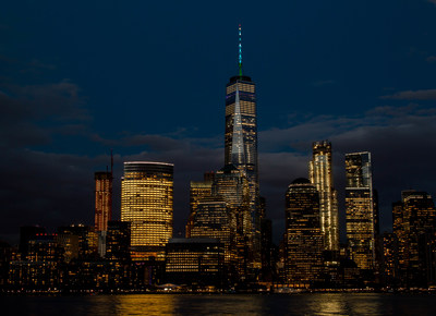 One World Trade Center (NY) Turquoise Takeover Illumination: One World Trade Center in New York, NY, illuminates in turquoise to support the American Lung Association's LUNG FORCE initiative.