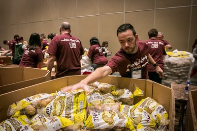 BJ's Team Members build 4,500 Healthy Pantry Boxes and repack 40,000 pounds of farm-farm fresh potatoes into family-sized packs for Second Harvest Food Bank of Central Florida, a Feeding America Member food bank, during BJ's Annual Team Member Conference on March 8, 2017.