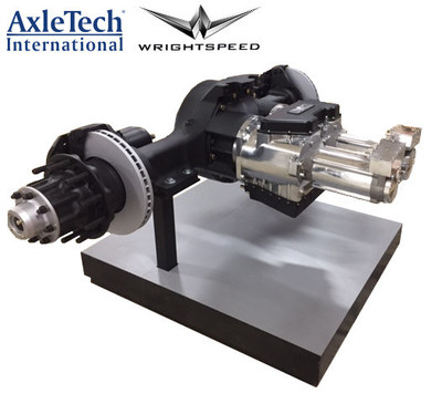Wrightspeed's Geared Traction Drive™, fitted to a custom AxleTech International drive axle, provides high-power electric drive and regenerative braking