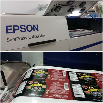 A sample of Sharp Labels & Printing, Inc.’s labels produced on the Epson SurePress L-4033AW digital label press.