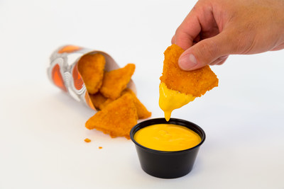 Taco Bell brings back Naked Chicken in a dippable, dynamic duo: Naked Chicken Chips and nacho cheese. Naked Chicken Chips are available on menus nationwide today.