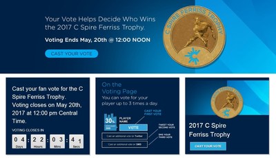 Mississippi college baseball fans have an opportunity to take part in the voting for the 2017 C Spire Ferriss Trophy, which annually honors the Magnolia state's top college baseball player.  Fan voting began at noon CT today and ends at noon CT on Saturday, May 20.  Fans can vote up to three times daily at www.csopavoting.com via Facebook, Twitter at text messaging links.