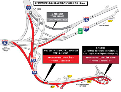 Échangeur Turcot - Fermeture de l'autoroute 15 sud pendant la fin de semaine du 19 mai