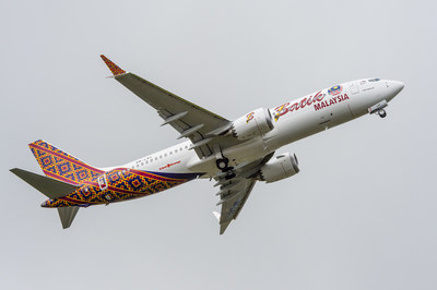Boeing marked the first delivery of the new 737 MAX to Malindo Air. The airplane is seen here in Malindo's new Batik Air Malaysia livery.