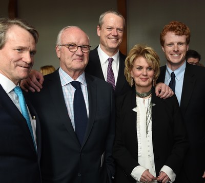 Photo L to R: Bank of America Chairman and CEO Brian Moynihan, journalist and MSNBC Commentator Mike Barnicle, Massachusetts Governor Charlie Baker, Bank of America Vice Chairman Anne Finucane and U.S. Rep. Joe Kennedy III, D-Mass.