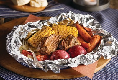 Each Campfire Chicken and Campfire Beef meal is seasoned with Cracker Barrel’s signature Campfire Spice blend and slow-cooked in foil with corn on the cob, red skin potatoes, fresh carrots, chopped onion and tomato wedges, served alongside made-from-scratch buttermilk biscuits or corn muffins.