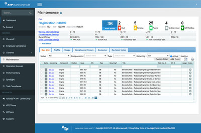 After entering an aircraft registration number into the ATP Aviation Hub application, maintenance technicians can easily see related maintenance tracking and reference content for a specific aircraft.