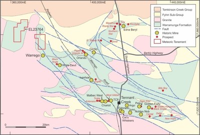 Figure 1. Location map of Warrego North Project, NT (CNW Group/Chalice Gold Mines Limited)