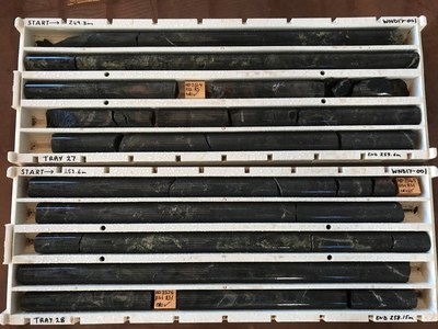 Figure 3. Diamond Hole WND17-001 – 249.3-258.15m showing strong magnetite-irons (CNW Group/Chalice Gold Mines Limited)