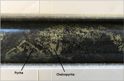 Figure 4. Interstitial chalcopyrite mineralisation, diamond drill hole WND17-001 (CNW Group/Chalice Gold Mines Limited)