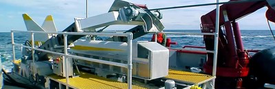 Raytheon photo – Raytheon’s Littoral Combat Ship Variable Depth Sonar deployed and recovered at sea during developmental testing.