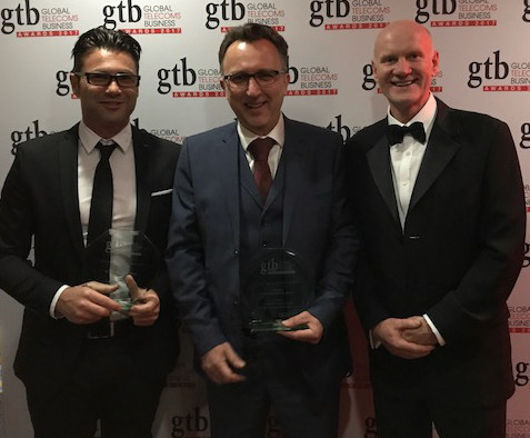 Accedian and Reliance Jio received a Global Telecoms Business Innovation Award, in the ‘Infrastructure Innovation’ category, during 2017 GTB Telecoms Innovation Summit in London. Left to Right: Tareq Amin, SVP Technology Development and Automation, Reliance Jio;  Peter Newcombe, VP Sales EMEA, Accedian; Steve Colvin, Regional Director UK and Northern Europe, Accedian. (CNW Group/Accedian Networks Inc.)