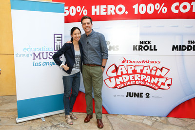 Education Through Music-Los Angeles Executive Director Victoria Lanier and Actor Ed Helms attend an advanced screening of "Captain Underpants: The First Epic Movie" hosted by Education Through Music-Los Angeles with a Q&A featuring Helms, Voice of Captain Underpants, at DreamWorks Animation Studios on May 22, 2017 in Glendale, California. Photo by Danny Moloshok. Moloshok Photography, Inc., danny@molophoto.com, etmla.org