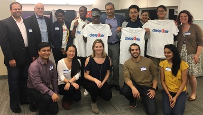 Fareportal employees including Sam S. Jain, Founder and CEO, and Werner G. Kunz-Cho, Co-CEO, gather with ScriptEd students for a roundtable discussion on careers in technology.