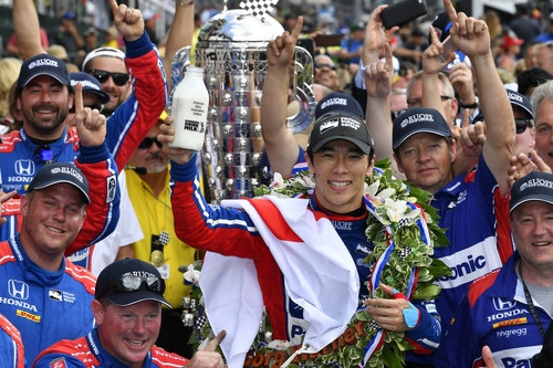 Takuma Sato won the Indianapolis 500 on Sunday as Honda drivers claimed four of the top five finishing positions at the Indianapolis Motor Speedway.