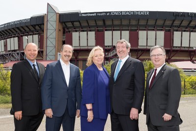 From left are: Adam Citron, GM, Northwell Health at Jones Beach Theater; Andy Peikon, Sr. VP, Venue Sales, Live Nation; Winnie Mack, Sr. VP, Health System Operations, Northwell Health; Northwell President & CEO Michael Dowling; and Wayne R. Horsley, Long Island Regional Director, NYS Office of Parks, Recreation and Historic Preservation