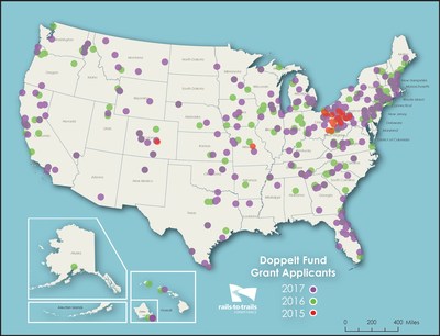 Rails-to-Trails Conservancy received over $5 million in application requests for the 2017 Doppelt Family Trail Development Fund grant cycle, demonstrating incredible need for funding to support small, regional projects that are vital to trail systems. Learn more at https://rtc.li/2017DoppeltFund.