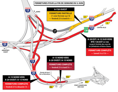 Projet Turcot à Montréal - MODIFICATION, ajout de fermetures - Entraves majeures sur le réseau autoroutier durant la fin de semaine du 2 juin