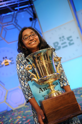 Ananya Vinay, a 12-year-old speller from Fresno, California, is champion of the 2017 Scripps National Spelling Bee, presented by Kindle. Credit: Mark Bowen / Scripps National Spelling Bee