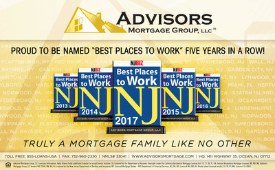 Advisors Mortgage Group, LLC is named Best Places to Work in New Jersey for the fifth year in a