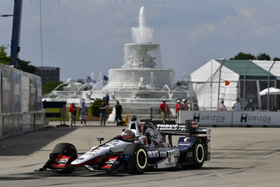 Graham Rahal led a Honda 1-2-3 sweep in Saturday's opening race of the IndyCar Series doubleheader race weekend in Detroit.