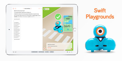 Dash can be programmed using real Swift code with Wonder Workshop’s new playground in the Swift Playgrounds app. You can use Swift code to make Dash react to sound, light up, and move -- a complete experience for students!