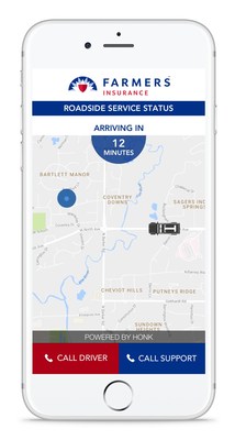A rendering of the mobile roadside assistance tool now available to Farmers Insurance customers.