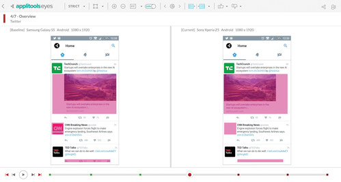 Applitools side-by-side visual test editor preview