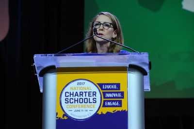 Success Academy founder and CEO Eva Moskowitz accepts the 2017 Broad Prize for Public Charter Schools at the National Charter Schools Conference in Washington, D.C.