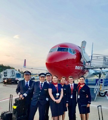 Norwegian's crew at Stewart International Airport for the inaugural flight to Edinburgh