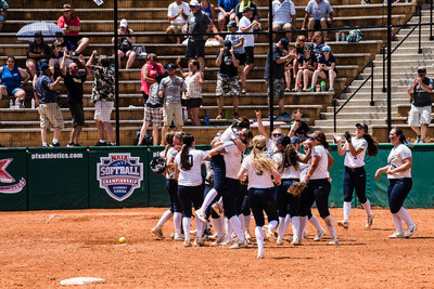 Corban Softball celebrates victory against LSU Alexandria (4-2) at the National Championships in Clermont, Fla., before moving on to play the Championship game against Oklahoma City.