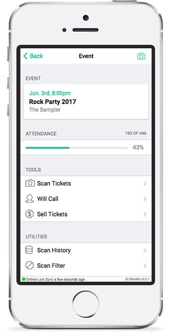 Swarm mobile box office is a simple yet powerful app designed to accommodate any type of venue or event.  Improve your box office operations by leveraging Swarm for your next event!