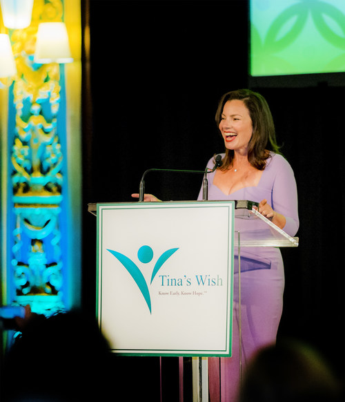 Actress & cancer survivor, Fran Drescher, giving her keynote address at the Tina's Wish Leadership Council Spring Reception, which raised over $125,000 for early detection ovarian cancer research at The Prince George Ballroom.  Photo credit: John Deputy