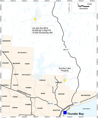 Figure 1: Location Map of the Sunday Lake Property. (CNW Group/Transition Metals Corp.)