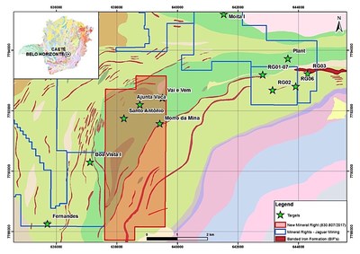 Figure #3 - Geological and structural mapping with soil sampling will be conducted during the second half of the year, Jaguar plans to carry out an exploration campaign on one of the historic targets, Morro da Mina, to confirm previously identified gold occurrences in and around the target.  Source: The Iron Quadrangle Geology Project, CODEMIG - Brazilian Development Company, 2005 (CNW Group/Jaguar Mining Inc.)