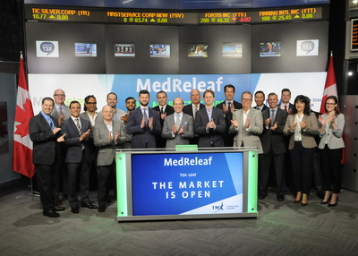 Neil Closner, CEO, MedReleaf Corp. (LEAF), joined Richard Rohan, VP, Global Sales, Equity Capital Markets, Toronto Stock Exchange, to open the market. MedReleaf is licensed by Health Canada under the Access to Cannabis for Medical Purposes Regulations (ACMPR), and an ICH-GMP and ISO 9001 certified medical cannabis producer. Sourced from around the world and operating in one of two facilities in Ontario, MedReleaf delivers a variety of products to patients seeking safe, consistent and effective medical cannabis. MedReleaf Corp. commenced trading on Toronto Stock Exchange on June 7, 2017. (CNW Group/TMX Group Limited)