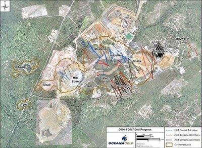 Figure 1 - Plan View of Palomino and Snake Drilling, Haile Gold Mine (CNW Group/OceanaGold Corporation)