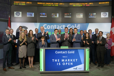 Matthew Lennox-King, President & CEO, Contact Gold Corp. (C), joined Tim Babcock, Director, Listed Issuer Services, TSX Venture Exchange, to open the market. Contact Gold is a gold exploration company focused on leveraging its properties, people, technology and capital to make district scale gold discoveries in Nevada. Contact Gold’s land position is comprised of 24,772 hectares on the prolific Carlin and Independence gold trends. Contact Gold Corp. commenced trading on TSX Venture Exchange on June 7, 2017. (CNW Group/TMX Group Limited)