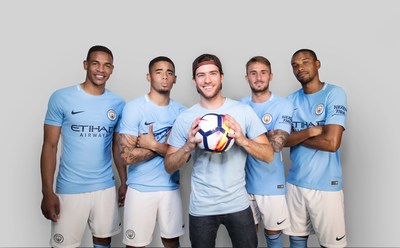 Gabriel Pacca from Woo the Board shoots a commercial with Manchester City players