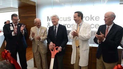 (l-r) Grady Health System CEO John Haupert, Grady Health Foundation Board Chair Pete Correll, Bernie Marcus, Marcus Stroke and Neuroscience Center Director Dr. Michael Frankel, and Grady Memorial Hospital Corporation Board Chair Frank Blake celebrate the opening of the Marcus Stroke and Neuroscience Outpatient Center.