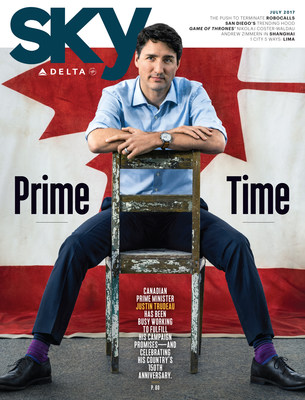 Delta offre des tarifs ariens rduits pour le 150e anniversaire du Canada; le premier ministre Trudeau en page couverture de l'dition de juillet de Sky Magazine